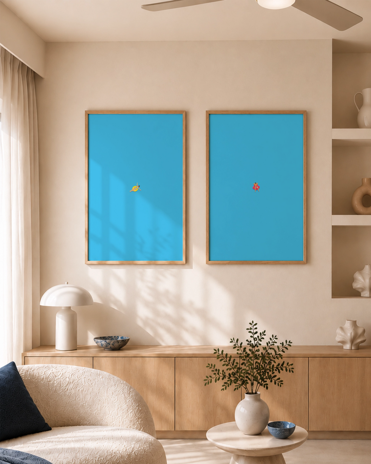 Do Not Disturb art print displayed as the right-hand piece in a two-print wall arrangement with its matching pool artwork, Out of Office.