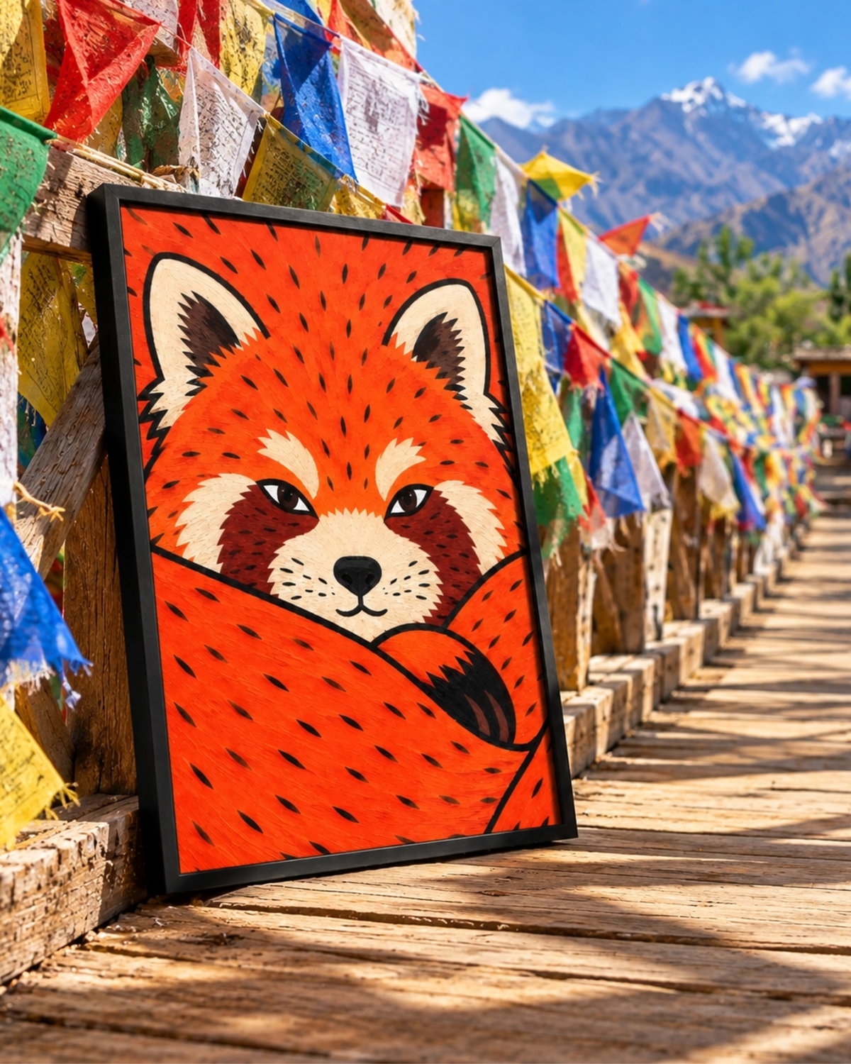 Affiche Red Panda dans un cadre noir, dans une chambre d’enfant chaleureuse.
