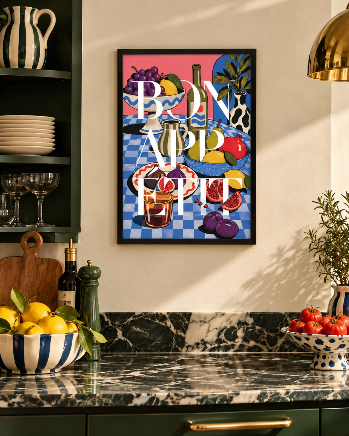 Bon Appétit art print displayed in a framed interior mockup.