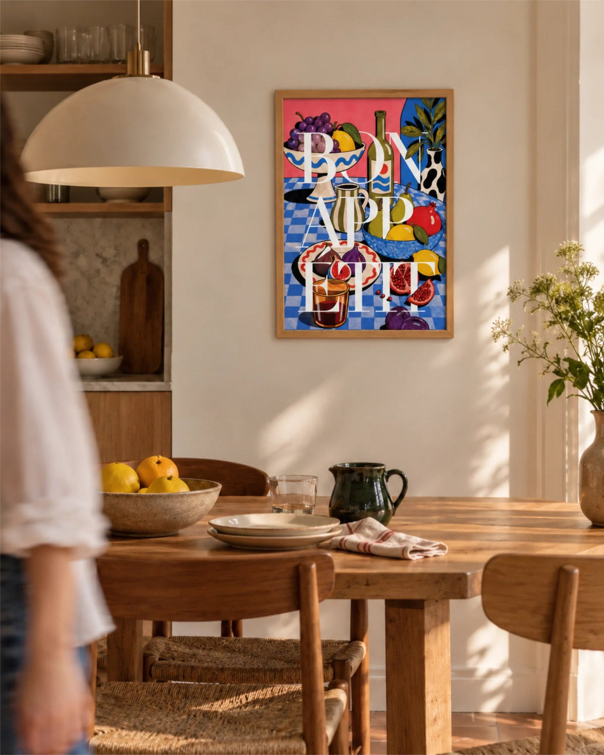Lámina tipográfica Bon Appétit enmarcada en un segundo interior