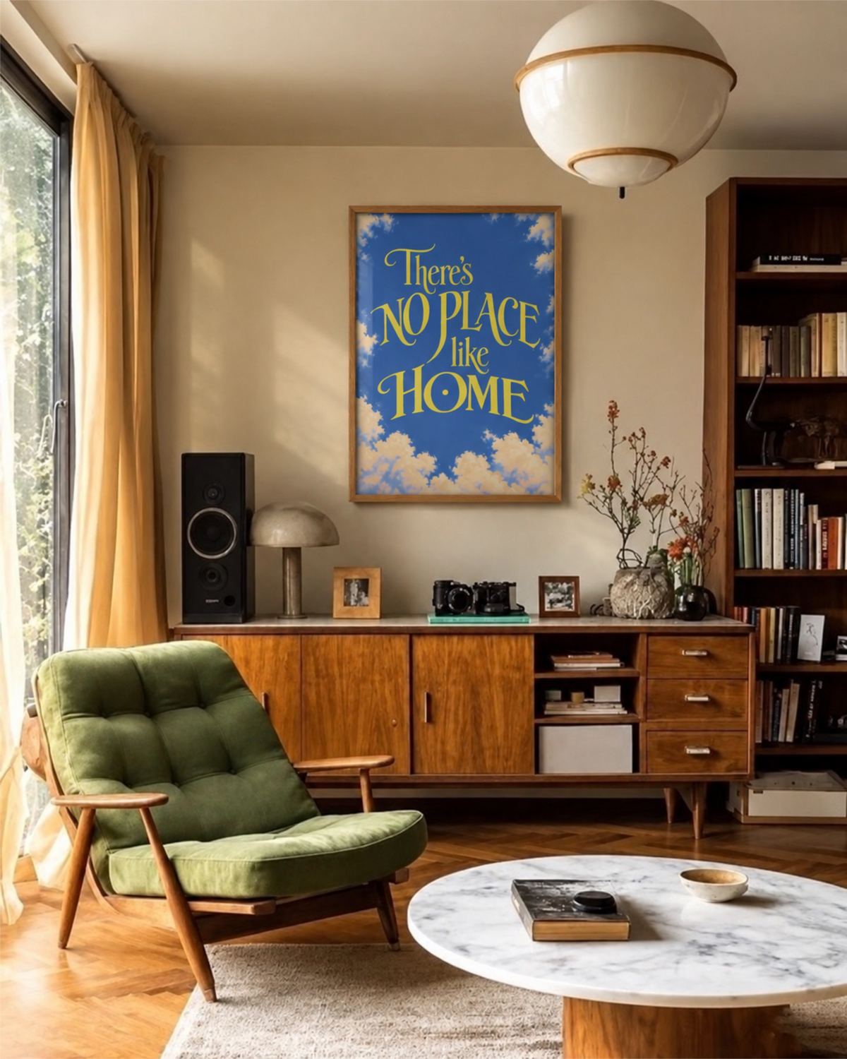 No Place Like Home art print displayed in a framed interior mockup.