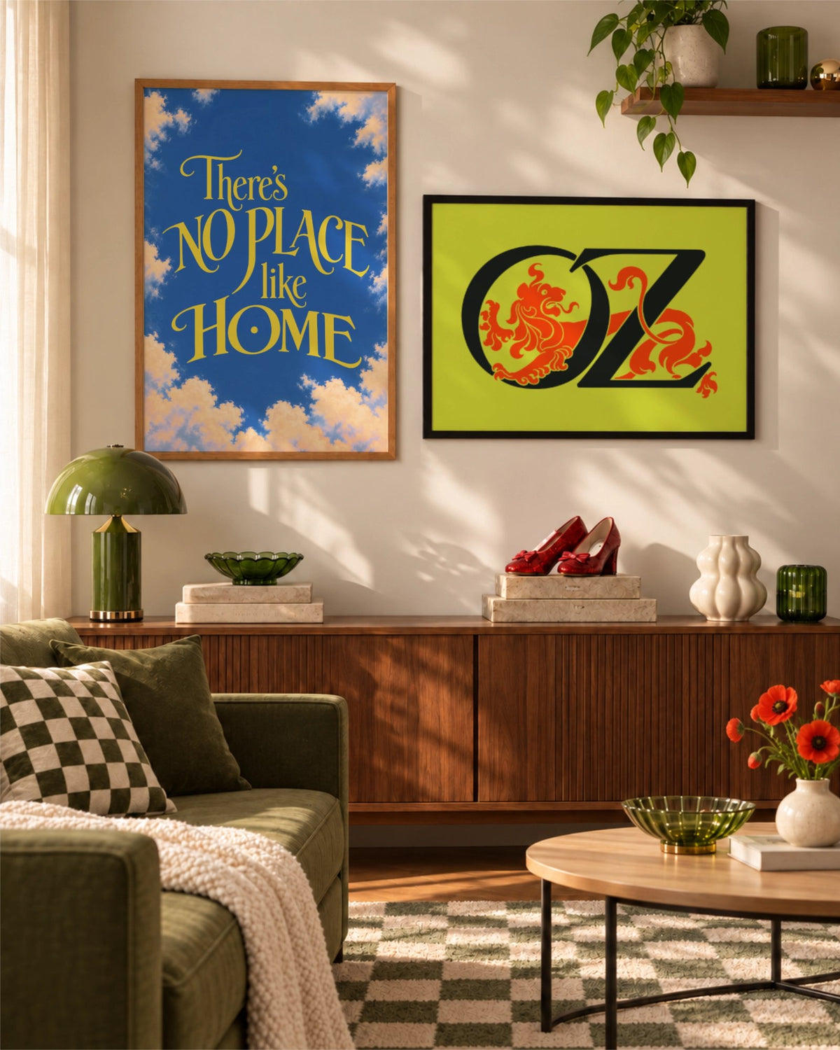 Oz, 1900 and No Place Like Home art prints displayed together in a coordinated Wizard of Oz-inspired wall art mockup.