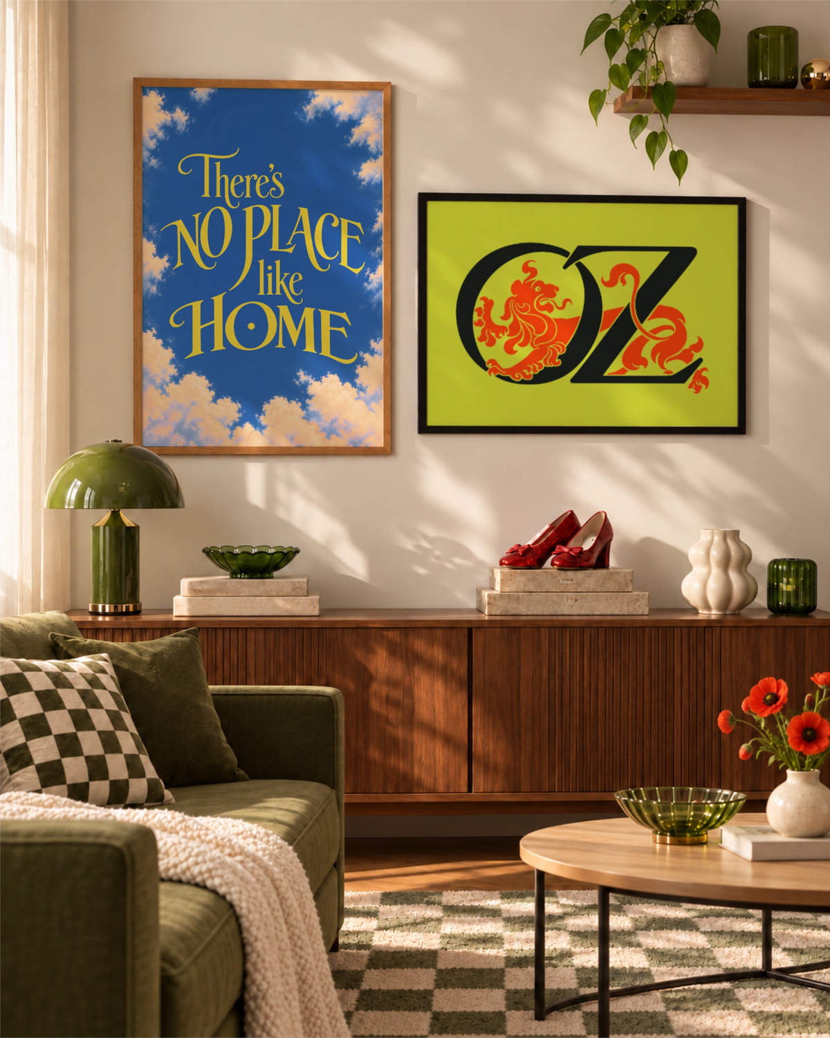 Oz, 1900 and No Place Like Home art prints displayed together in a coordinated Wizard of Oz-inspired wall art mockup.