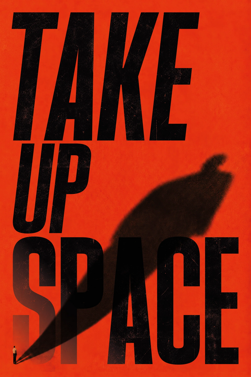 Take Up Space typographic art print with oversized lettering on a bold solid red background.