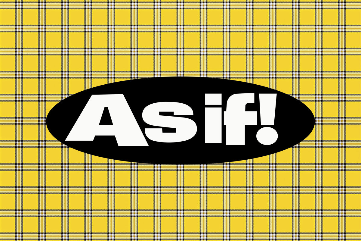 Clueless-inspired “As If!” quote art print with bold lettering on a yellow plaid background.