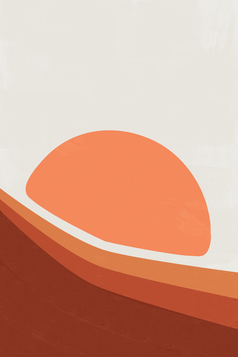 Affiche de paysage abstrait minimaliste Autumn Sunset en corail et terre cuite